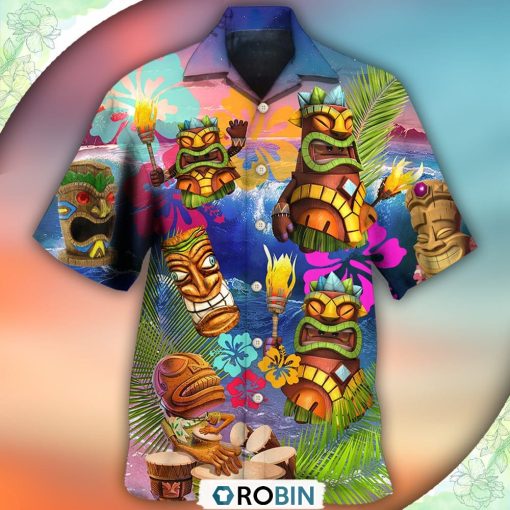 Tiki Aloha Tiki Happy Tropical Flower Hawaiian Shirt, Shirt For Summer