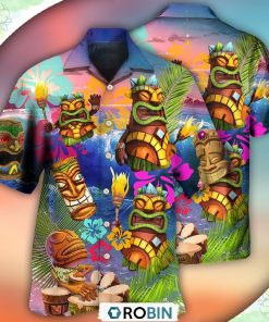 Tiki Aloha Tiki Happy Tropical Flower Hawaiian Shirt, Shirt For Summer Tiki Aloha Tiki Happy Tropical Flower Hawaiian Shirt, Shirt For Summer