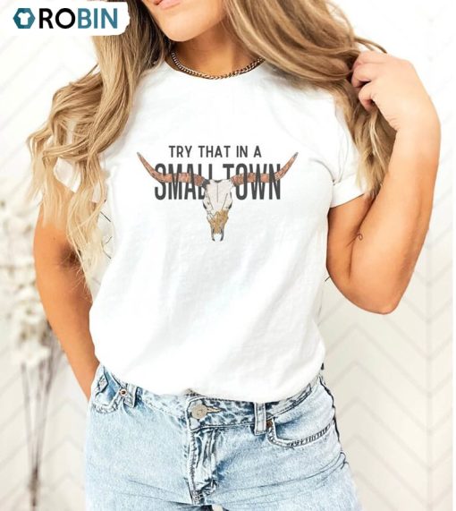 Try That In A Small Town Bull Skull Shirt, Country Western Unisex Hoodie Crewneck