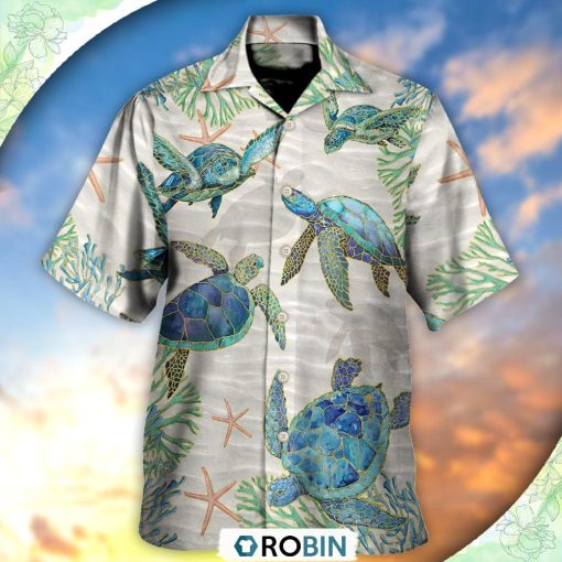 Turtle Peaceful Relaxing Calm Of The Beach And Ship With Sails Hawaiian Shirt, Shirt For Summer