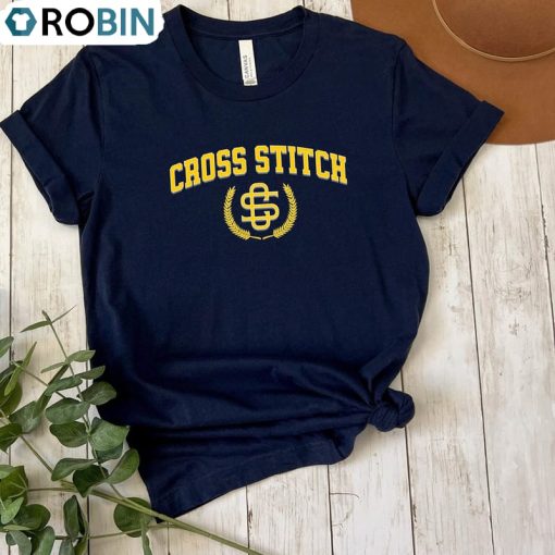 Varsity Cross Stitch Shirt, Trendy Unisex T-shirt Tee