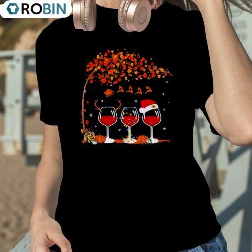 3 Wine Fall Tree Christmas Shirt