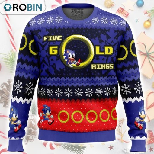 5 Gold Rings Sonic the Hedgehog Ugly Christmas Sweater