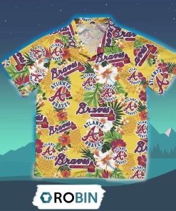 Atlanta Braves Hibiscus Hawaiian Shirt, 3D Printed Aloha Shirt Atlanta Braves Hibiscus Hawaiian Shirt, 3D Printed Aloha Shirt