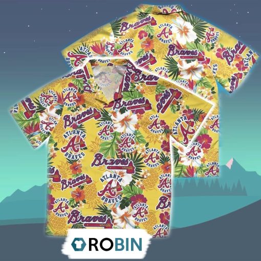 Atlanta Braves Hibiscus Hawaiian Shirt, 3D Printed Aloha Shirt