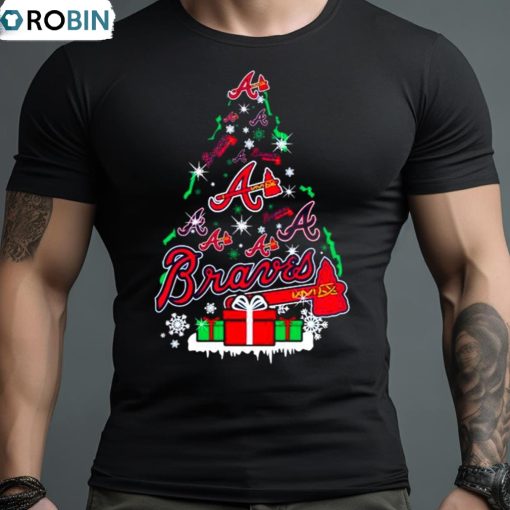 Atlanta Braves Santa Tree Christmas 2023 Shirt