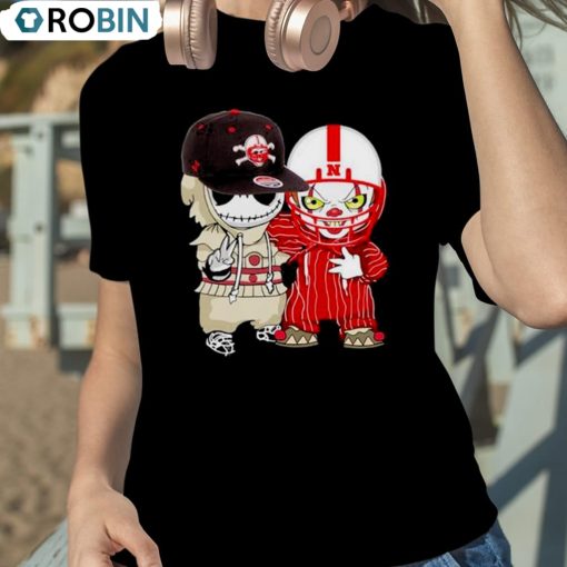 Baby Jack Skellington And Pennywise Nebraska Cornhuskers Halloween Shirt