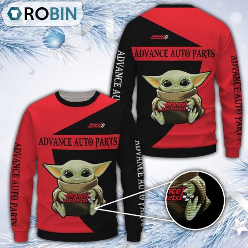 Baby Yoda Advance Auto Parts Merry Christmas All Over Print Ugly Sweater