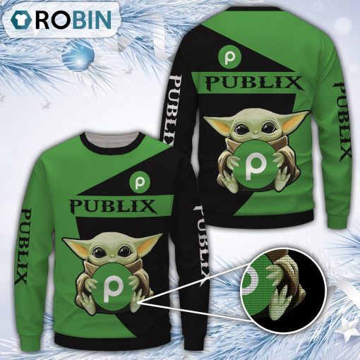 Baby Yoda Baby Yoda Publix Merry Christmas All Over Print Ugly Sweater