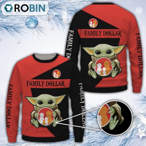Baby Yoda Family Dollar Merry Christmas All Over Print Ugly Sweater