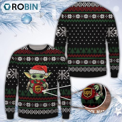 Baby Yoda Ups Black Merry Christmas All Over Print Ugly Sweater