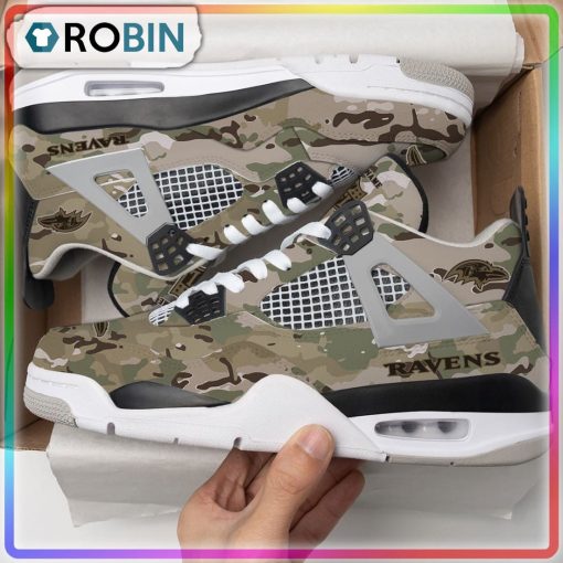 Baltimore Ravens Camo Personalized Air Jordan 4 Sneaker