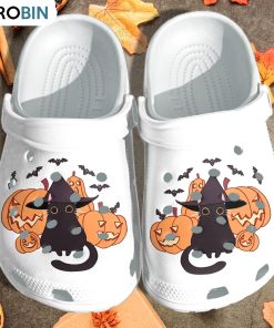 Black Cat Kawaii Wearing Witch Hat pumpkin Crocs Shoes