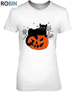 Black Cat Pumpkin Unisex Shirt, Cute Halloween Shirt