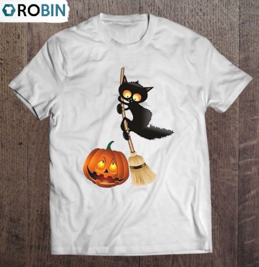 Black Cat With Pumpkin Funny Couple Halloween Costume Ideas Merch Unisex Shirt