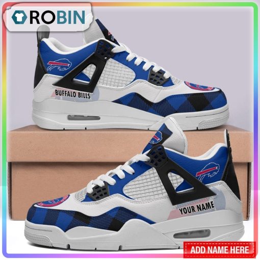 Buffalo Bills Caro Pattern Personalized Air Jordan 4 Sneaker