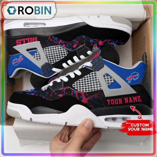 Buffalo Bills Ink Splash Personalized Air Jordan 4 Sneaker