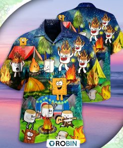 Camping Chocolate Marshmallow Fire Casual Button-Down Shirt Camping Chocolate Marshmallow Fire Casual Button-Down Shirt