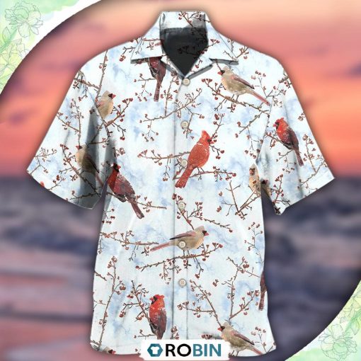 Cardinal Red In Winter Casual Button-Down Shirt