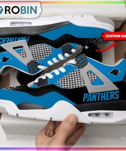 Carolina Panthers Personalized Air Jordan 4 Sneaker Carolina Panthers Personalized Air Jordan 4 Sneaker