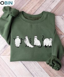 Cat Halloween Shirt, Ghost Halloween Tee Tops Short Sleeve