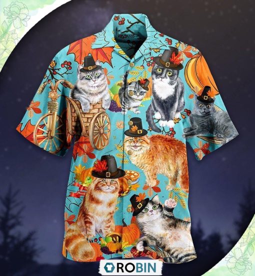 Cat Happy Thanksgiving Casual Button-Down Shirt