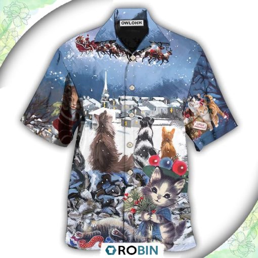 Cat Hope Chrismas Night Casual Button-Down Shirt