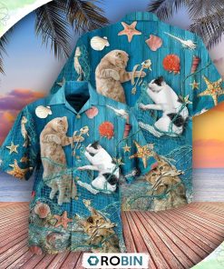 Cat Lazy On Beach Casual Button-Down Shirt Cat Lazy On Beach Casual Button-Down Shirt