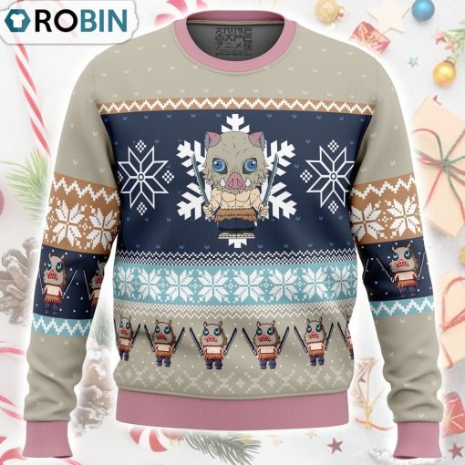 Chibi Christmas Inosuke Hashibira Demon Slayer Ugly Christmas Sweater