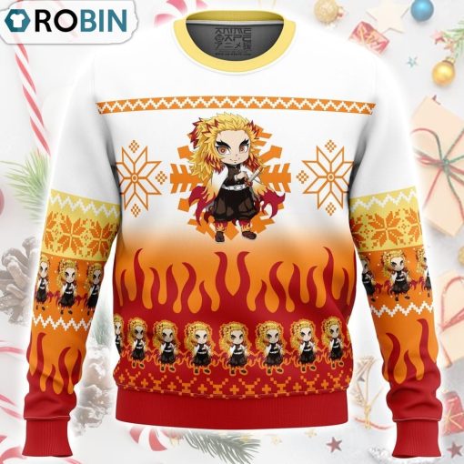 Chibi Christmas Kyojuro Rengoku Demon Slayer Ugly Christmas Sweater