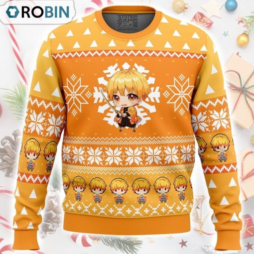 Chibi Christmas Zenitsu Agatsuma Demon Slayer Ugly Christmas Sweater