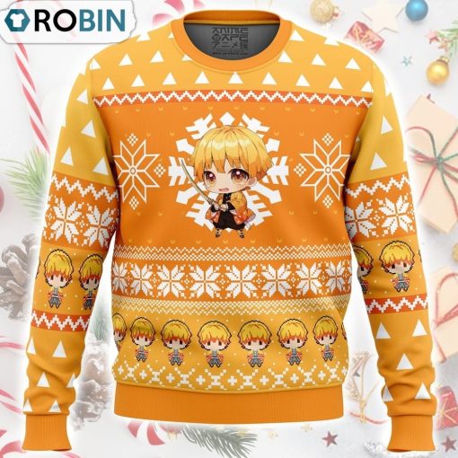 Chibi Christmas Zenitsu Agatsuma Demon Slayer Ugly Christmas Sweater