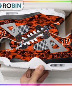 Cincinnati Bengals Camouflage Personalized Air Jordan 4 Sneaker Cincinnati Bengals Camouflage Personalized Air Jordan 4 Sneaker