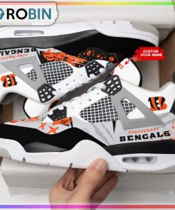 Cincinnati Bengals Ink Splash Personalized Air Jordan 4 Sneaker