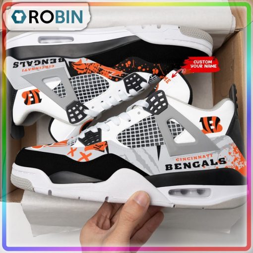 Cincinnati Bengals Ink Splash Personalized Air Jordan 4 Sneaker