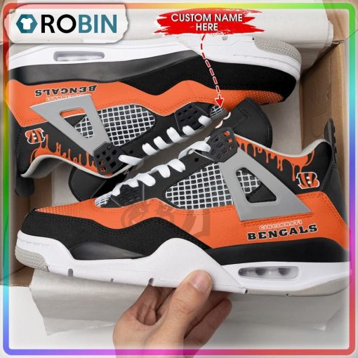 Cincinnati Bengals Logo Pattern Personalized Air Jordan 4 Sneaker
