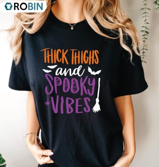 Comfort Colors Thick Thighs And Spooky Vibes Shirt, Trendy Halloween Unisex Shirt
