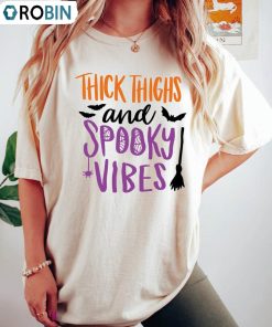 Comfort Colors Thick Thighs And Spooky Vibes Shirt, Trendy Halloween Unisex Shirt