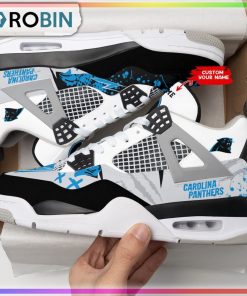 Custom Carolina Panthers Ink Splash Air Jordan 4 Sneaker