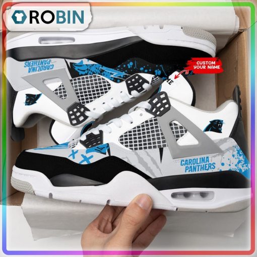 Custom Carolina Panthers Ink Splash Air Jordan 4 Sneaker