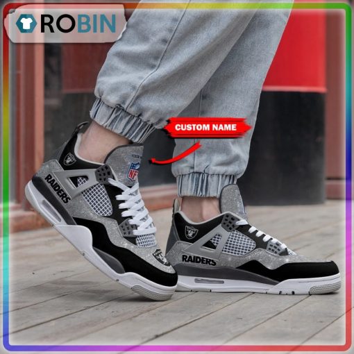 Custom Las Vegas Raiders Glitter Air Jordan 4 Sneaker