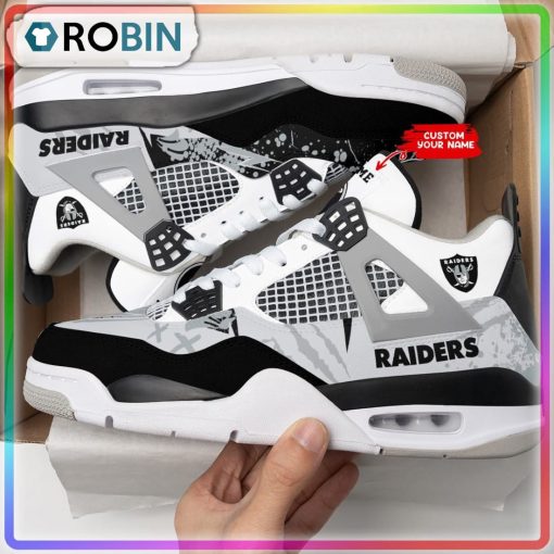 Custom Las Vegas Raiders Ink Splash Air Jordan 4 Sneaker