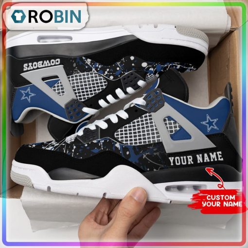 Dallas Cowboys Ink Splash NFL Personalized Air Jordan 4 Sneaker
