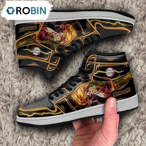 Demon Slayer Rengoku Jordan Sneakers Black Cool Style Custom Anime Shoes
