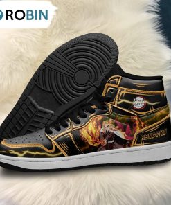Demon Slayer Rengoku Jordan Sneakers Black Cool Style Custom Anime Shoes