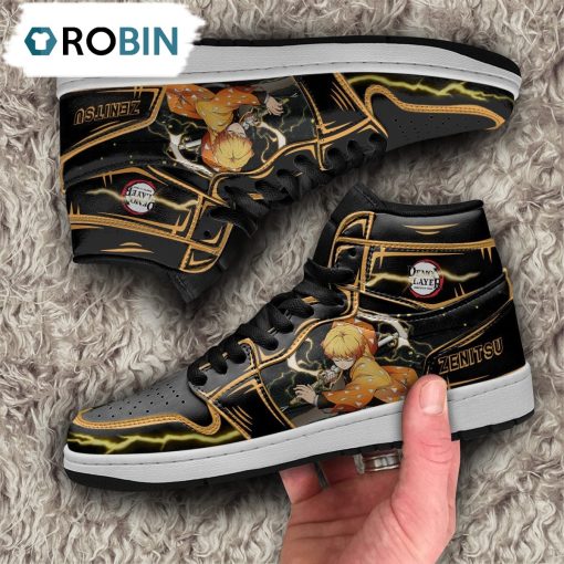 Demon Slayer Zenitsu Jordan Sneakers Black Cool Style Custom Anime Shoes