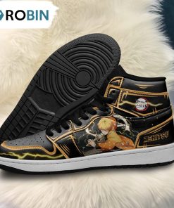 Demon Slayer Zenitsu Jordan Sneakers Black Cool Style Custom Anime Shoes Demon Slayer Zenitsu Jordan Sneakers Black Cool Style Custom Anime Shoes