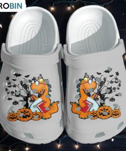Dinosaur Halloween Teacher Book Lover Pumpkin Crocs Shoes