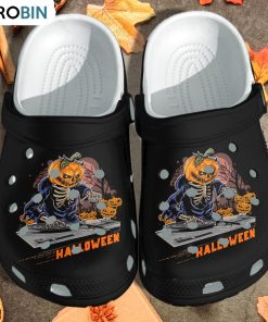 DJ Skull Tattoo With Pumpkin Crocs Shoes