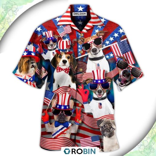 Dogs Patriotic America Casual Button-Down Shirt